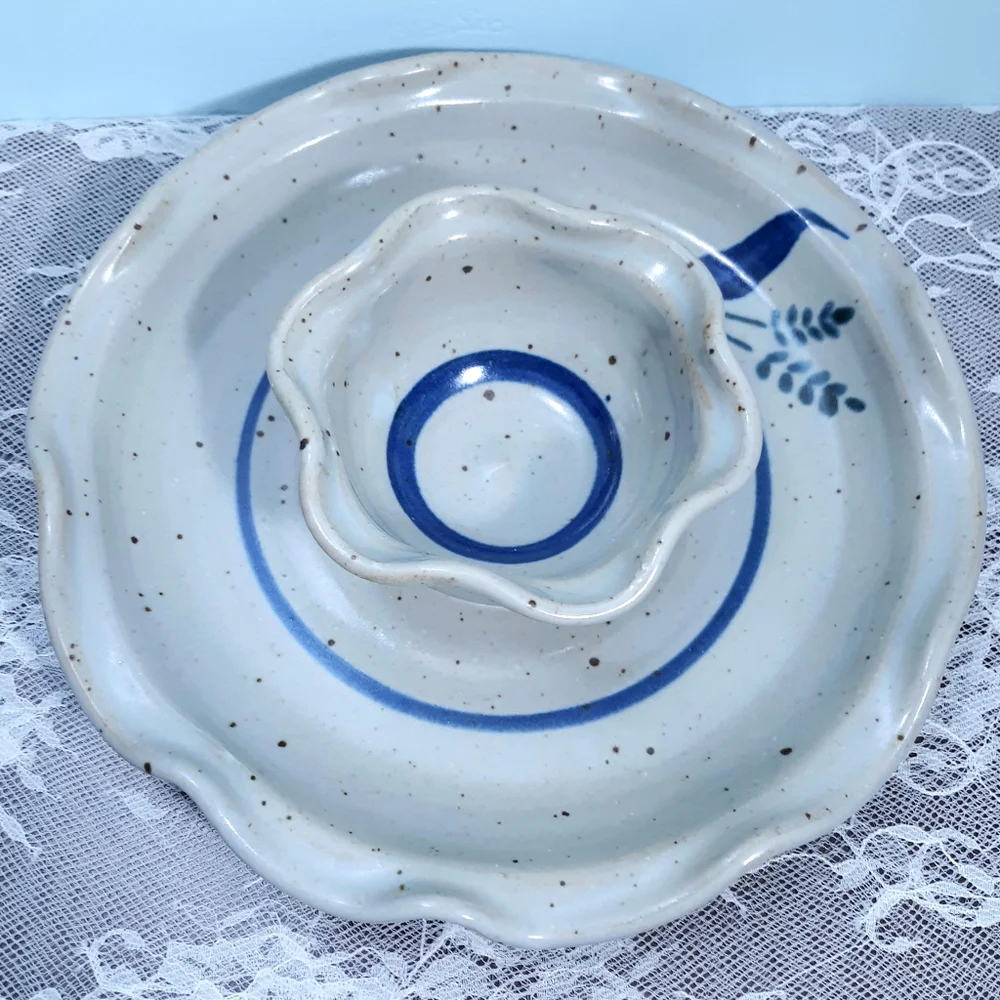Joel Edwards Chip and Dip Plate Hand Thrown Studio Art Pottery Bowl Wheatberry
